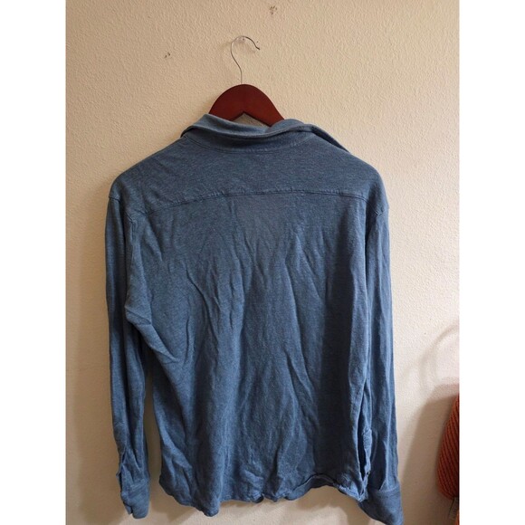 Luca Faloni Steel Blue Linen Jersey Long Sleeve Shirt S 100% Linen Made in Italy - Picture 5 of 6